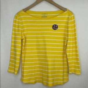 TALBOTS Women Light Comfy Cotton Top Yellow White Stripe- Size LP